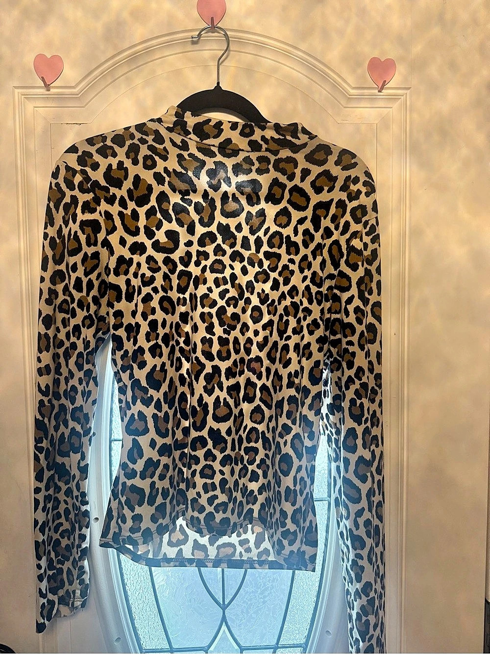 Gaze Leopard Print Mock Neck Long Sleeve Top Brown & Black Medium
